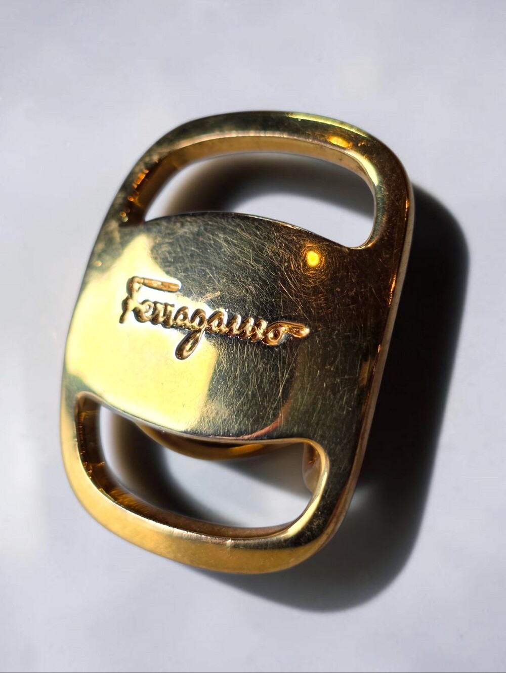 Salvatore Ferragamo Gold Tone Signature Scarf Rin